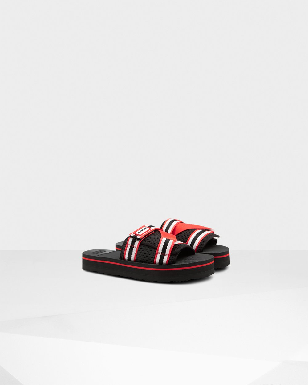 Womens Slides - Hunter Original Flatform Beach (69ZEQTJPS) - Black/White/Red